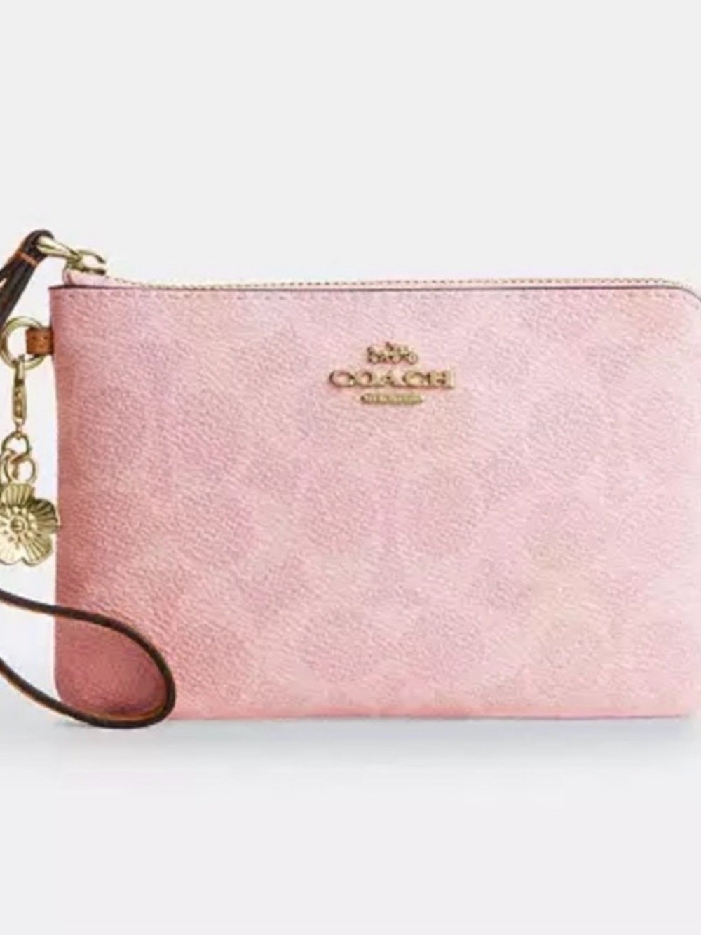 Coach Pink Leather Wristlet with Gold Charm